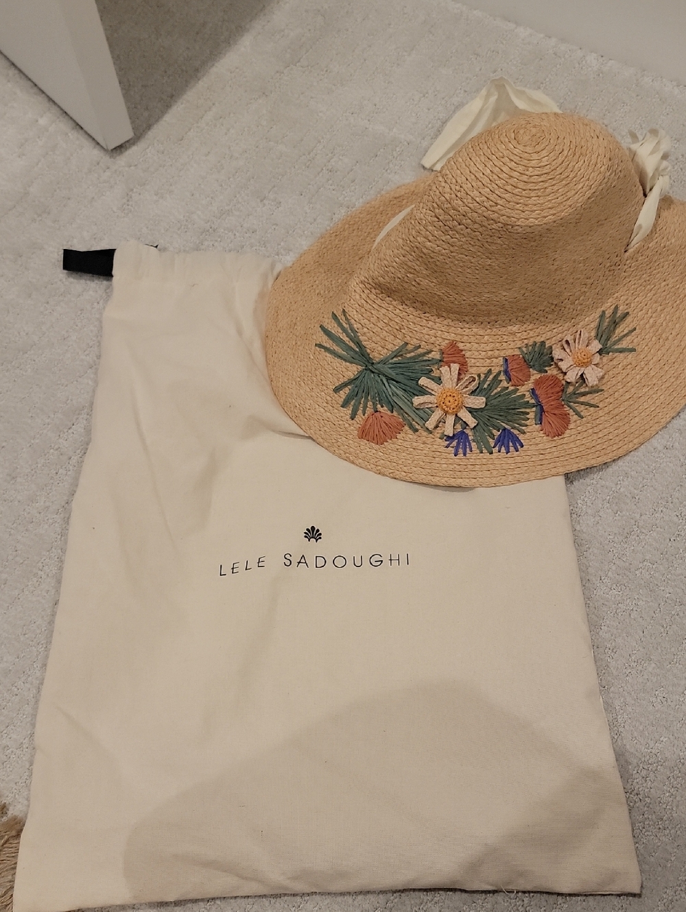 Lele Sadoughi Straw Sun Hat with Floral Embroidery - Natural